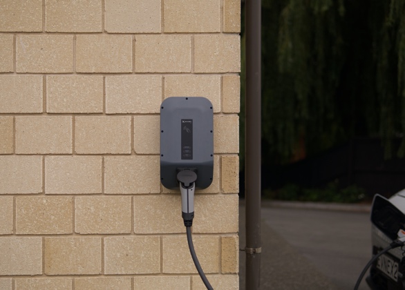 Wall mounted EV charger close up